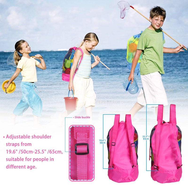 EocuSun Large Mesh Beach Bag Tote Durable Sand Away Drawstring Beach Backpack Swim and Pool Toys Balls Storage Bags Packs, Stay Away From Sand and Water, Toy Not Included, Hot Pink - Image 5